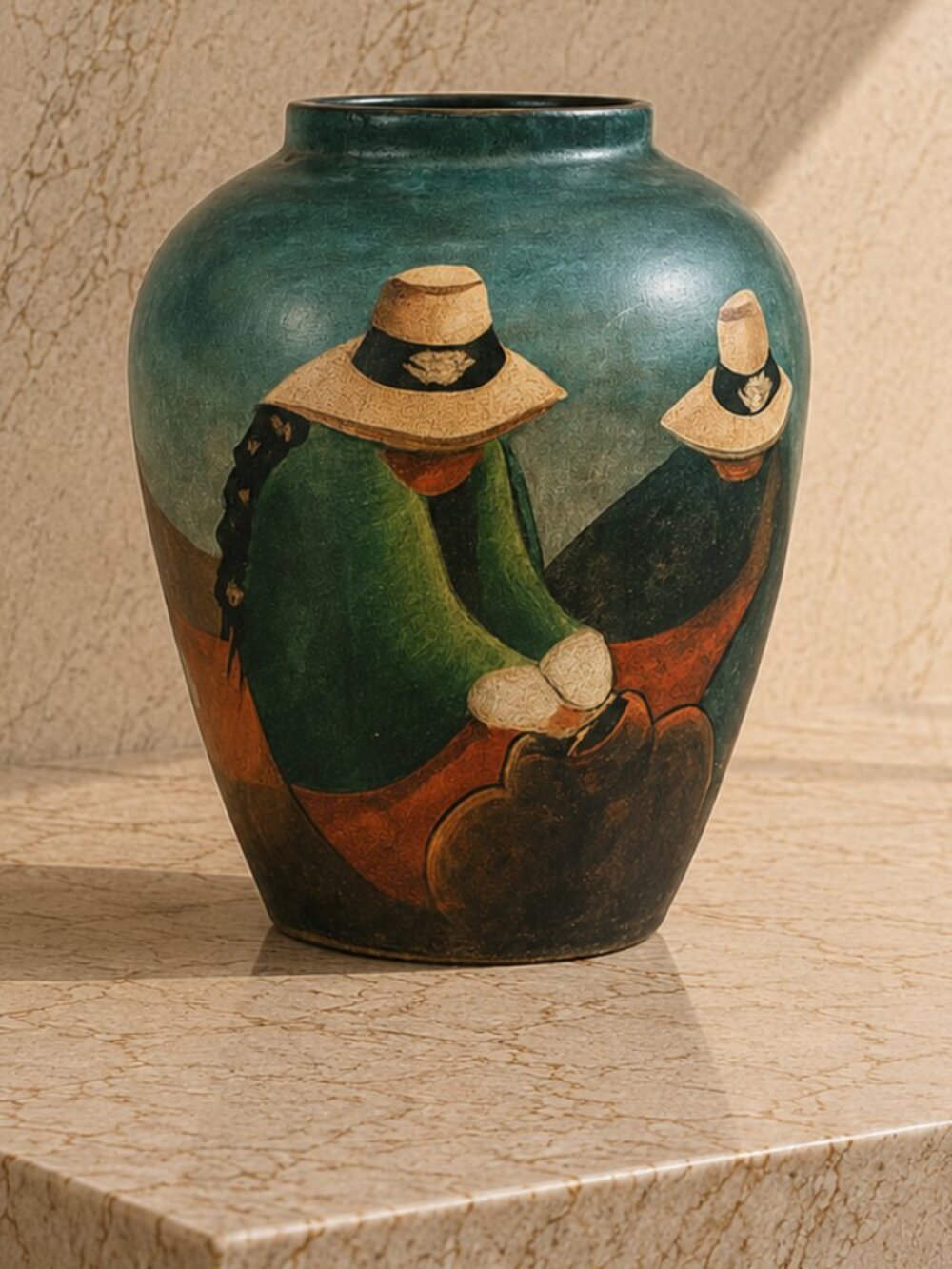 Rare Vintage Signed Southwestern Hand Painted Folk Art Artisan Pottery Vase
